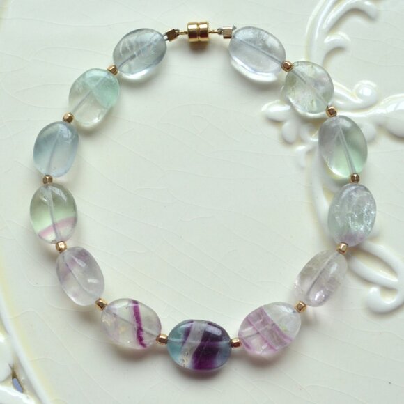 Fluorite Gemstone Bracelet with Gold Magnetic Clasp - Picture 4 of 8